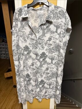 Safari Toile Print Open Front Kimono Cardigan Rayon Cover Up Black White